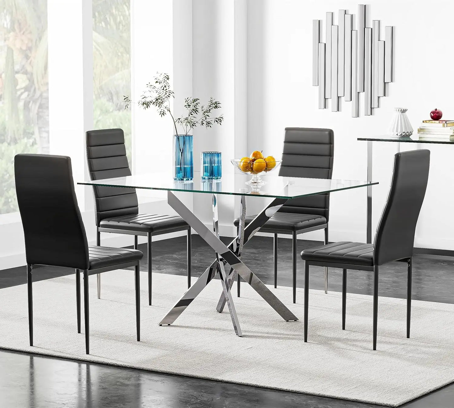 5 Piece Dining Table Set,Tempered Glass