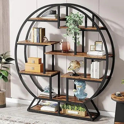 63" Industrial Wood Bookshelf with Staggered Shelves