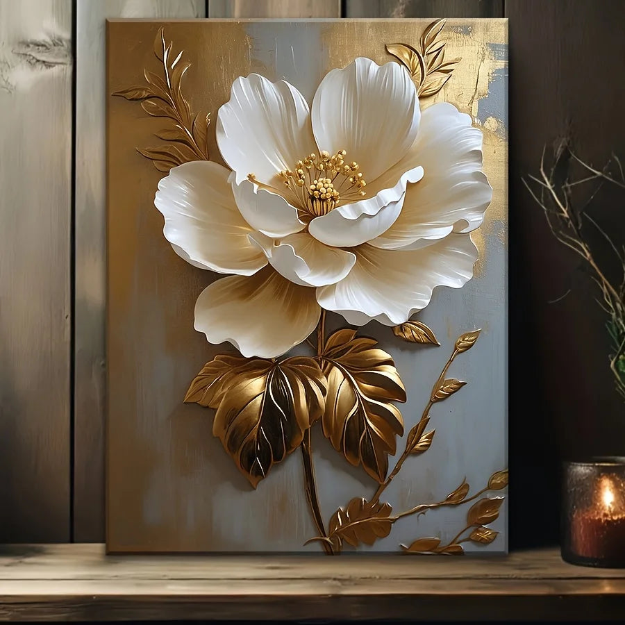 Elegant White Floral Canvas Art Wall Decoration