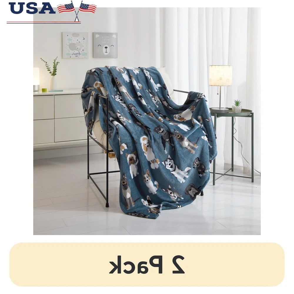 Cozy Blue Dogs Plush Throw Blanket 2 Pack