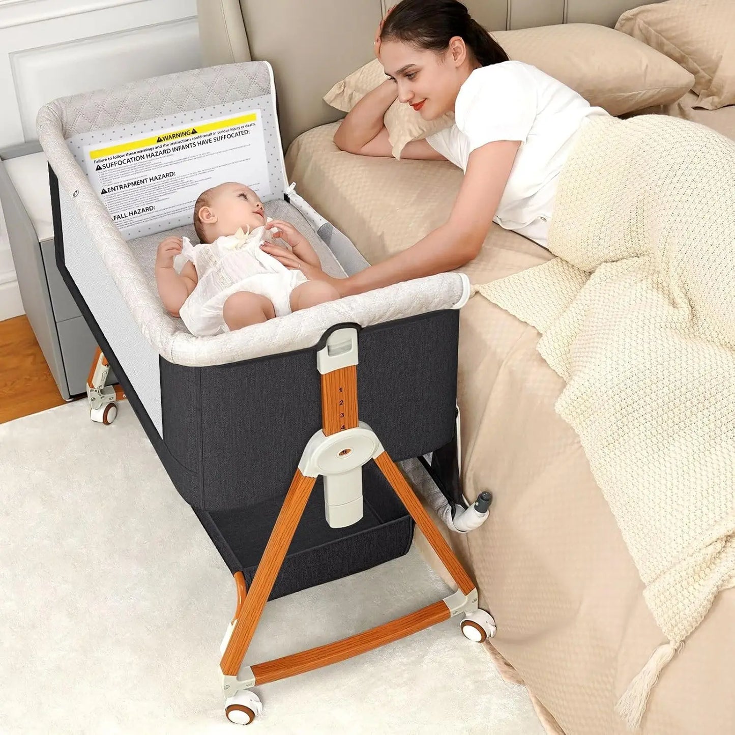 3 in 1 Baby Bassinet Bedside Sleeper with Wheels