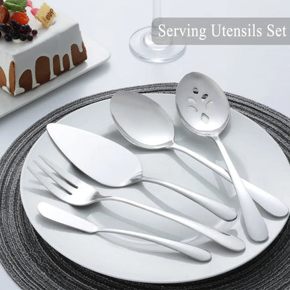 65 Pcs Silverware Set, serving for 12, 5 Pcs Serving Set