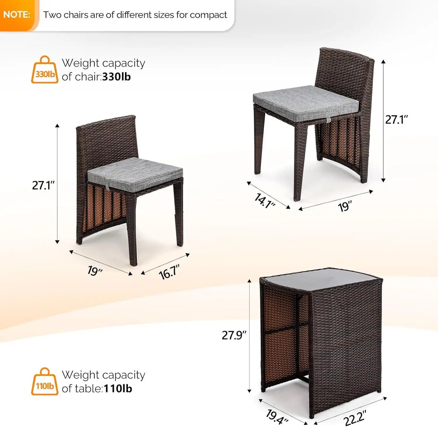 3 PCS Wicker Outdoor Patio Bistro Set with Glass Top