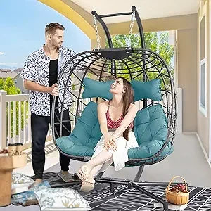 Double Egg Chair with Stand Indoor Outdoor
