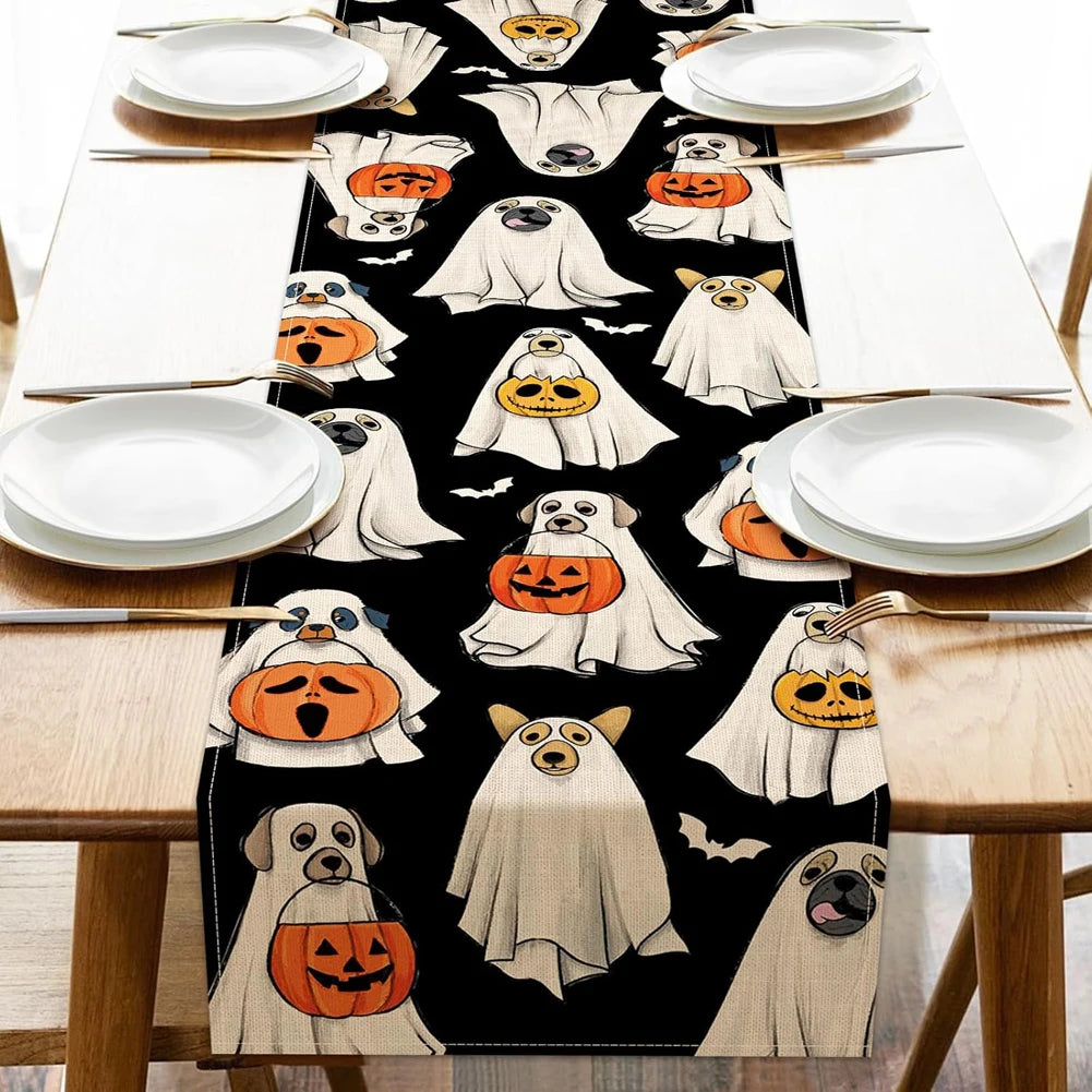 Halloween Spooky Ghost Dog Table Runner