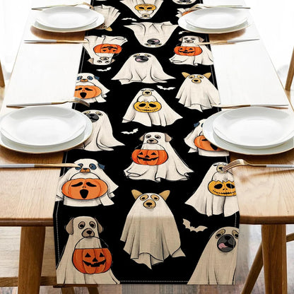 Halloween Spooky Ghost Dog Table Runner