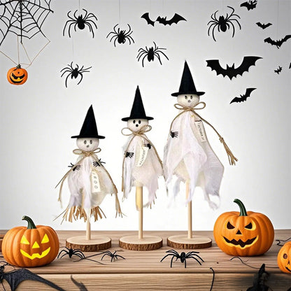 Spooky Halloween Witch Hat and Broomstick Table Centerpiece