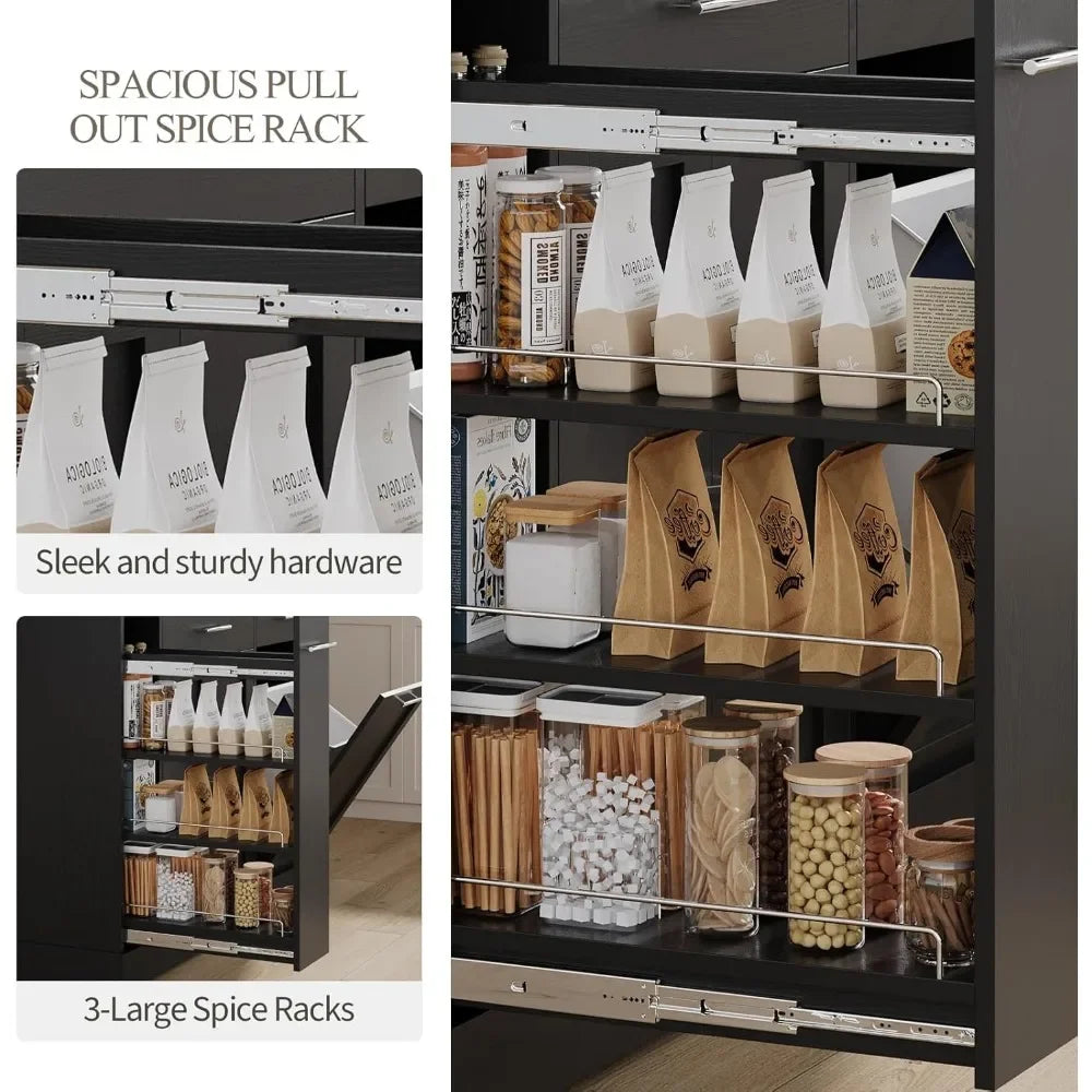 52" Kitchen Island, Trash Can Storage & Pull-Out Spice Rack