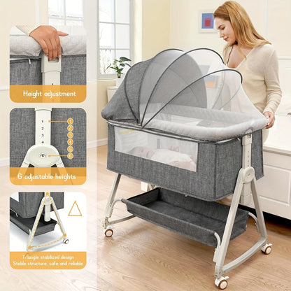 3 in 1 Baby Bassinet Bedside Sleeper with Wheels