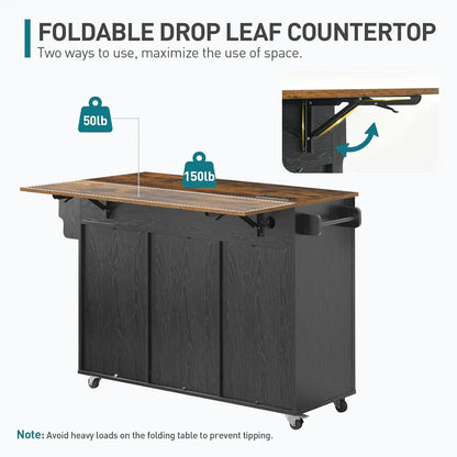 Rolling Kitchen Island - Farmhouse Black/Rustic Brown