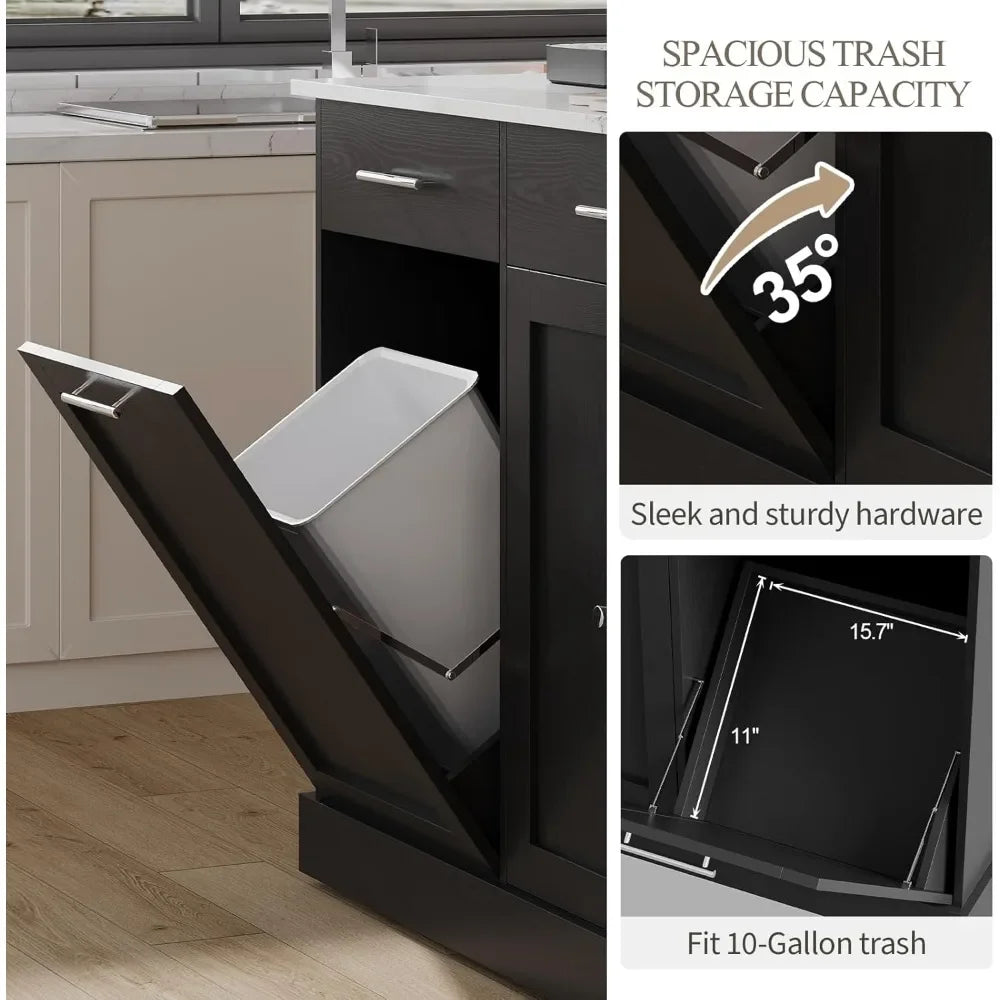 52" Kitchen Island, Trash Can Storage & Pull-Out Spice Rack