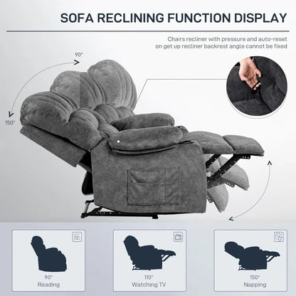 Recliner Chair, 2 Cup Holders & Side Pocket