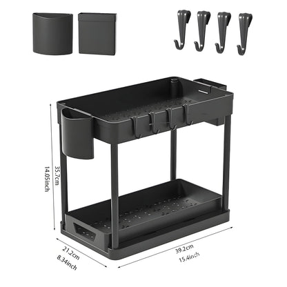 2-Pack Modular Under Sink Shelves - Adjustable Steel Organizer