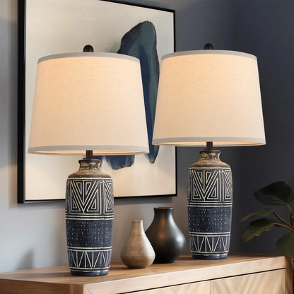 25-Inch Carved Geometric Ceramic Table Lamp