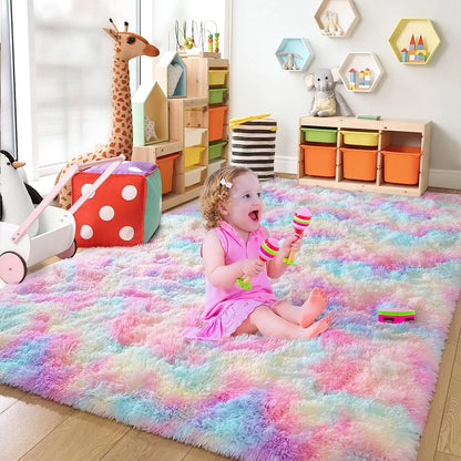 Soft Fluffy Rainbow Rugs for Bedroom or Kids Playroom
