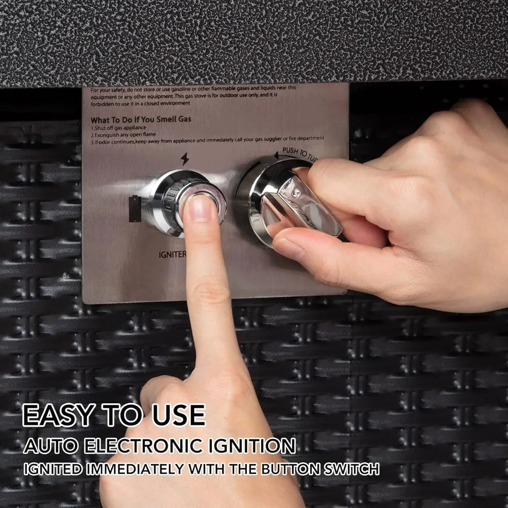 44 Inch Propane Outdoor Fire Pit Table with Cover & Rain Cover