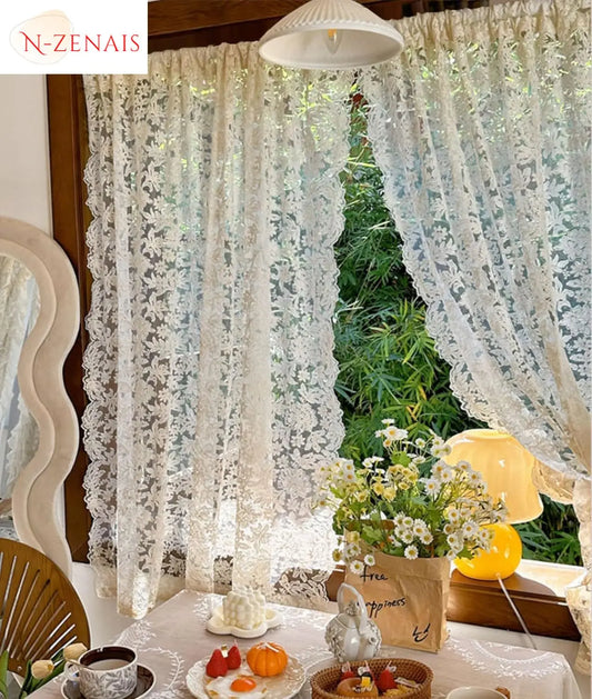 White Tulle Lace Embroidered Sheer Curtains