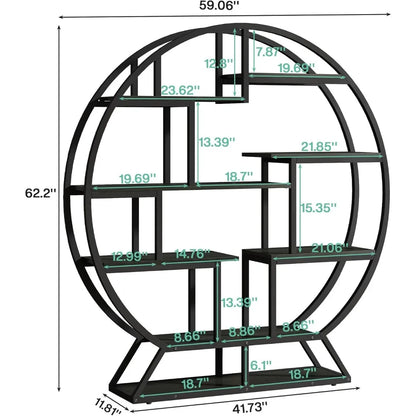 63" Industrial Wood Bookshelf with Staggered Shelves