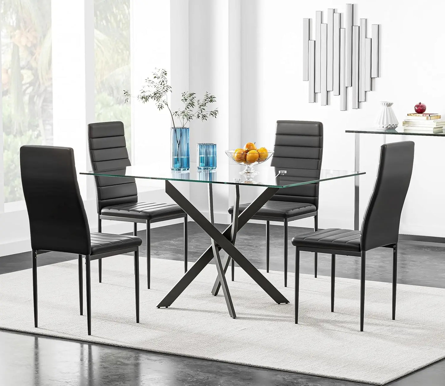 5 Piece Dining Table Set,Tempered Glass