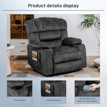 Recliner Chair, 2 Cup Holders & Side Pocket