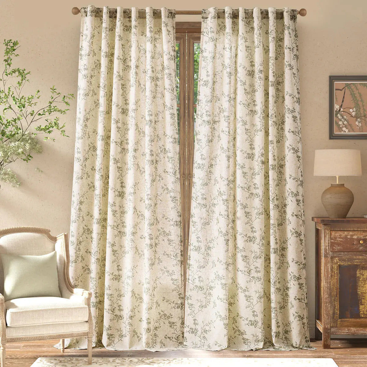 2 Panels Linen Curtains Living Room