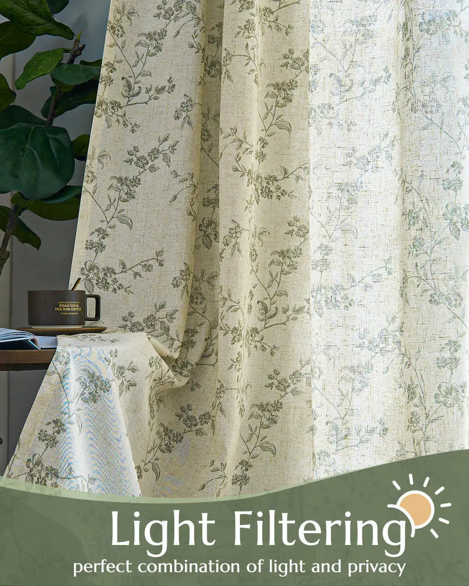 2 Panels Linen Curtains Living Room