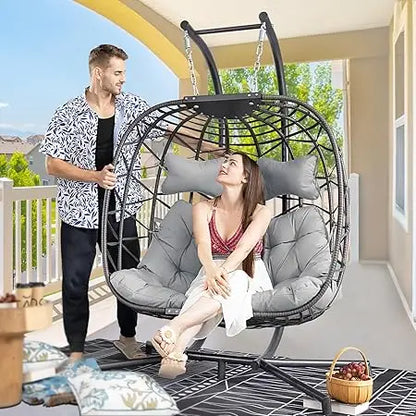 Double Egg Chair with Stand Indoor Outdoor