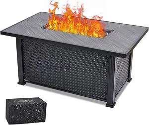 44 Inch Propane Outdoor Fire Pit Table with Cover & Rain Cover