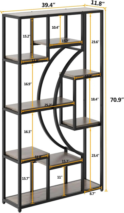 70.8" Geometric Display/Bookshelf. 18 Open Shelves