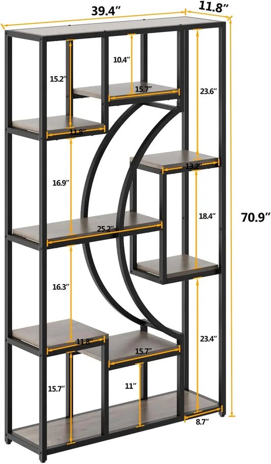 70.8" Geometric Display/Bookshelf. 18 Open Shelves