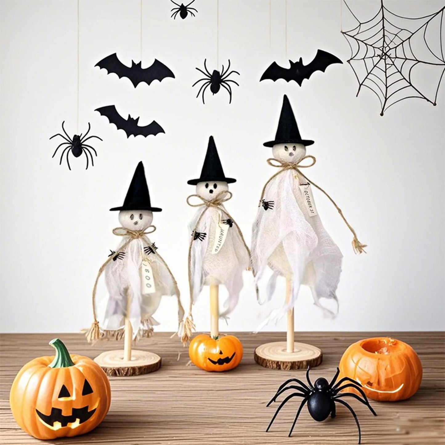 Spooky Halloween Witch Hat and Broomstick Table Centerpiece