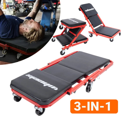 3-in-1 Rolling Under Car Creeper Z Seat, Red Black